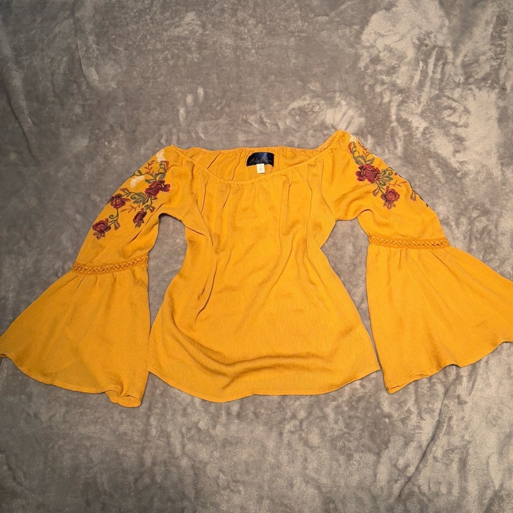 Off the shoulder floral embroidered top
